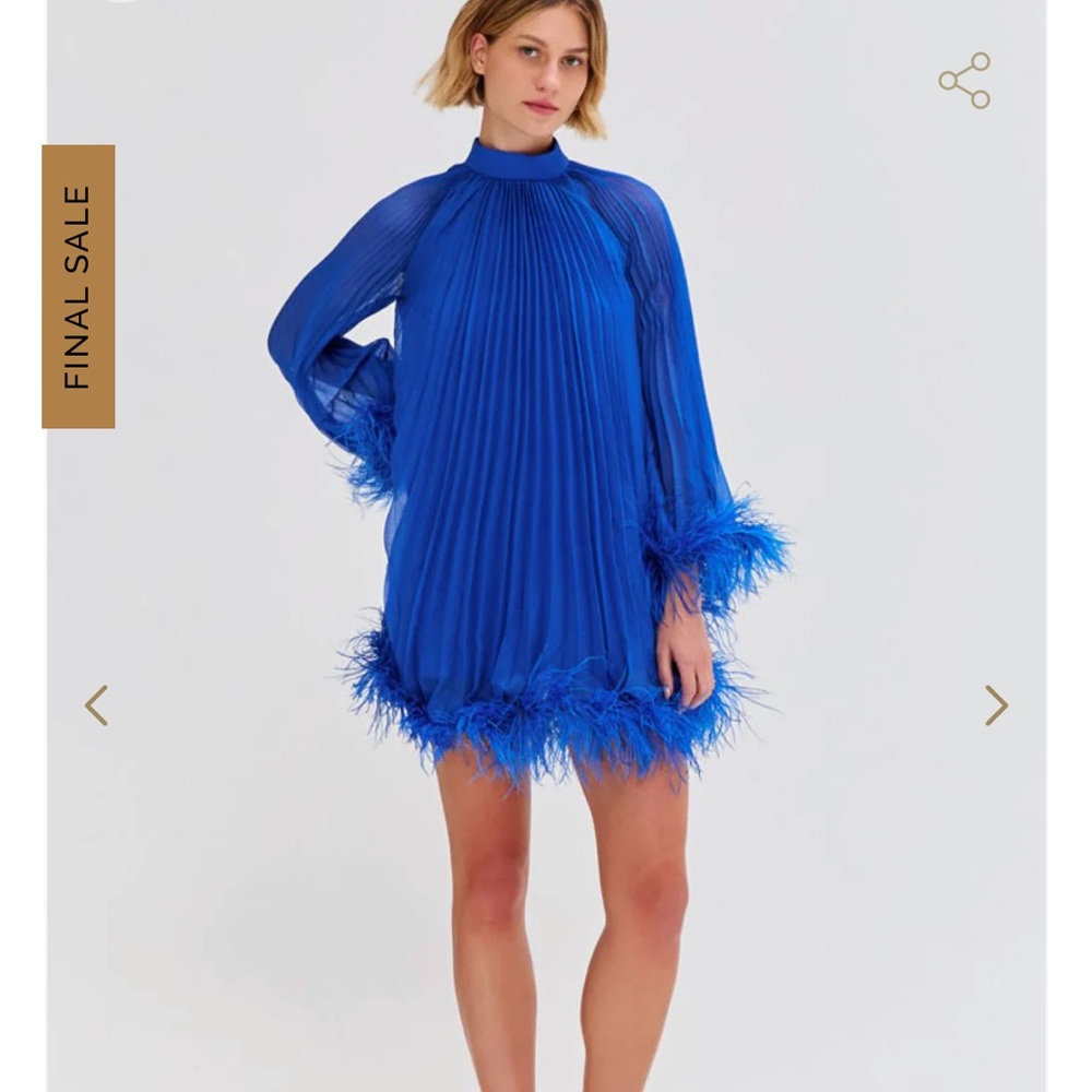 PatBO Vibrant Blue Feathered Long Sleeve Dress
